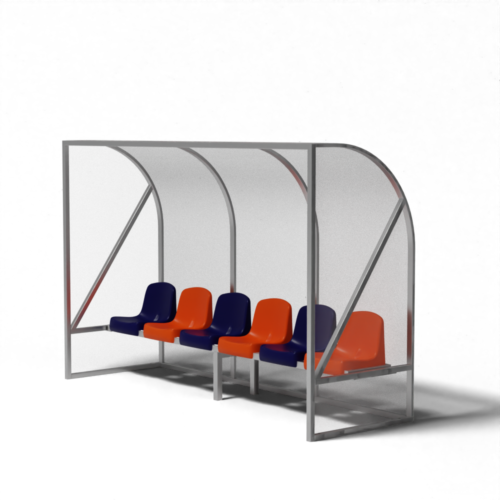 Overdekte zitopstelling met kuipstoelen voor 6 personen