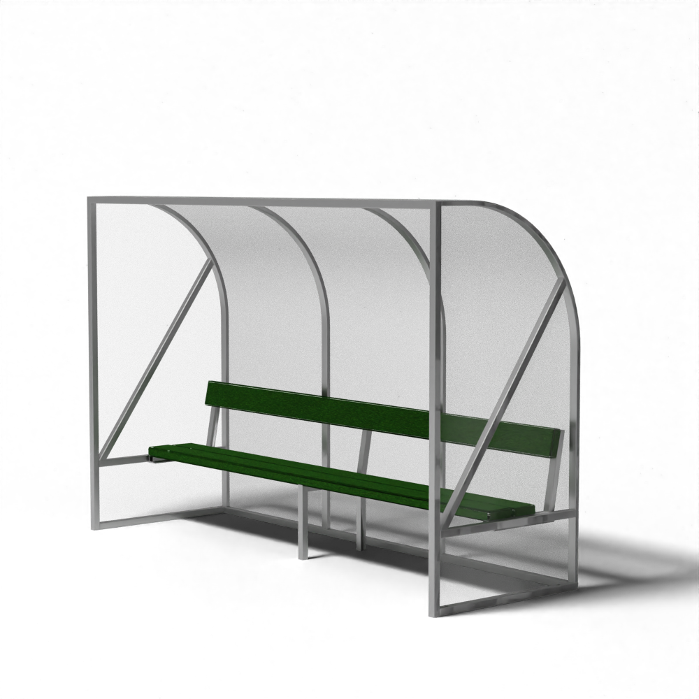 Dug-out van 3 meter met bank van gerecycled kunstgras, geschikt voor 6 personen