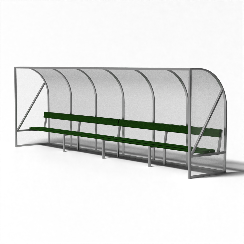 Extra lange dug-out met gerecyclede zitting voor 12 personen