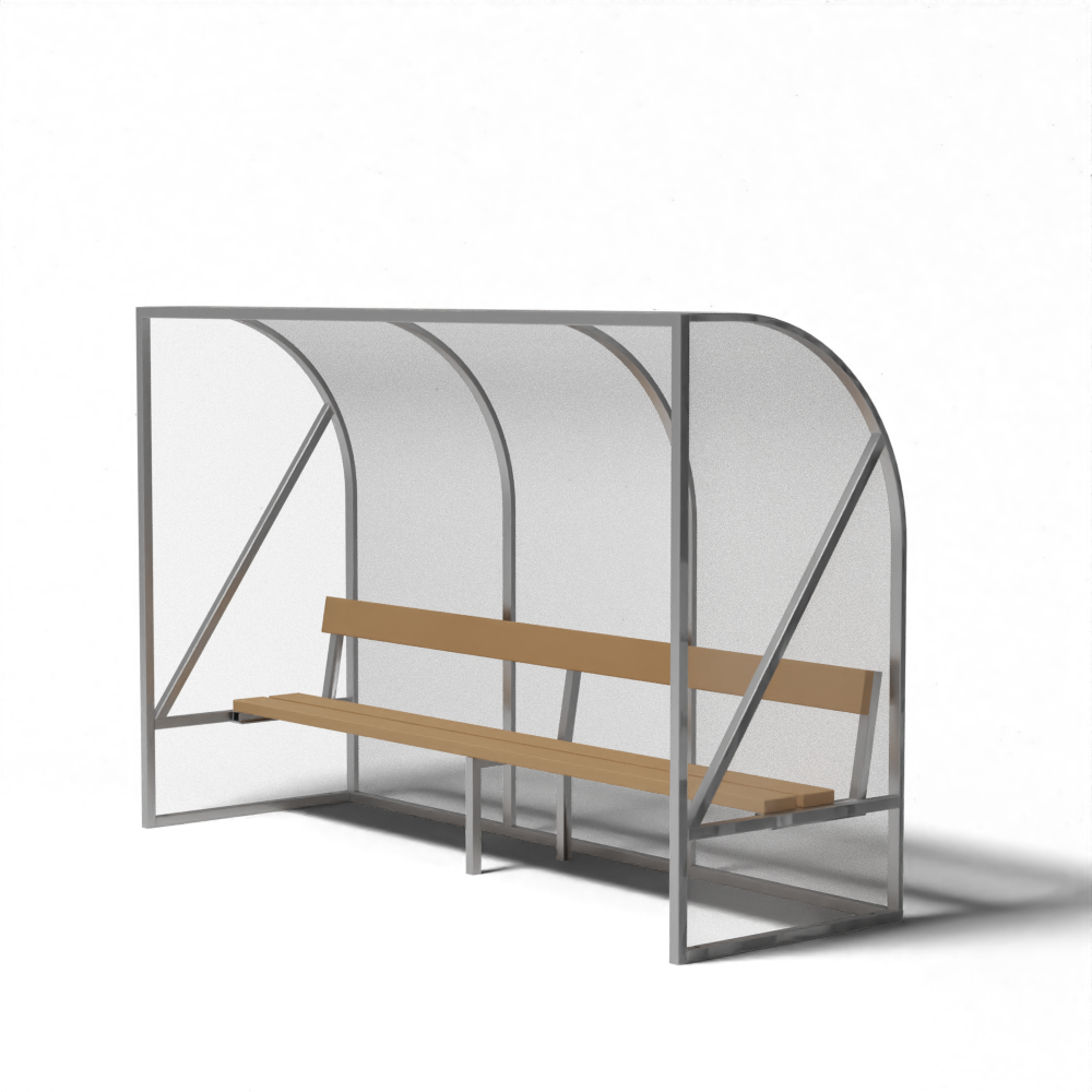 Transparante dug-out van 3 meter met houten bank voor 6 personen