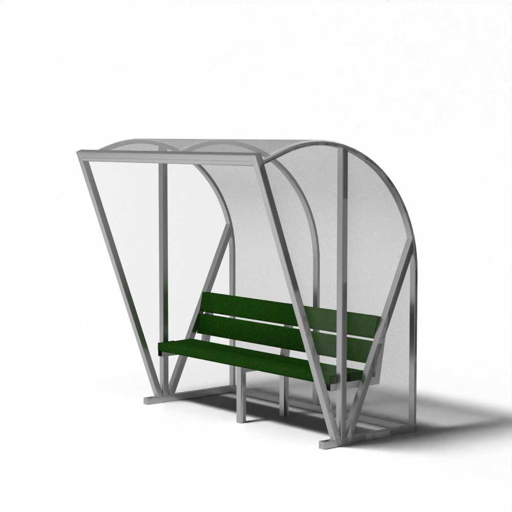Dugout van 2 meter met transparante achter- en zijwanden en een zitbank van gerecycled kunstgras, geschikt voor 4 personen.