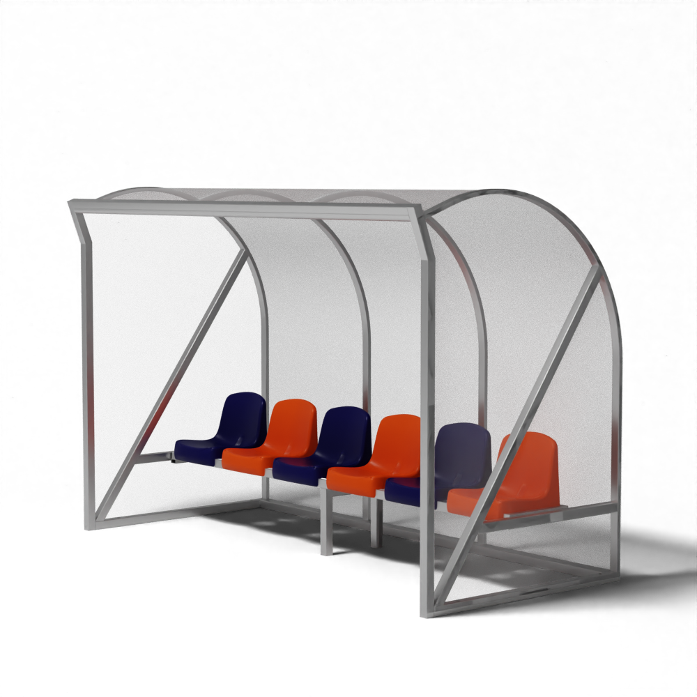 SKOR hockey dugout Düsseldorf met 4 mm polycarbonaat en houten bank