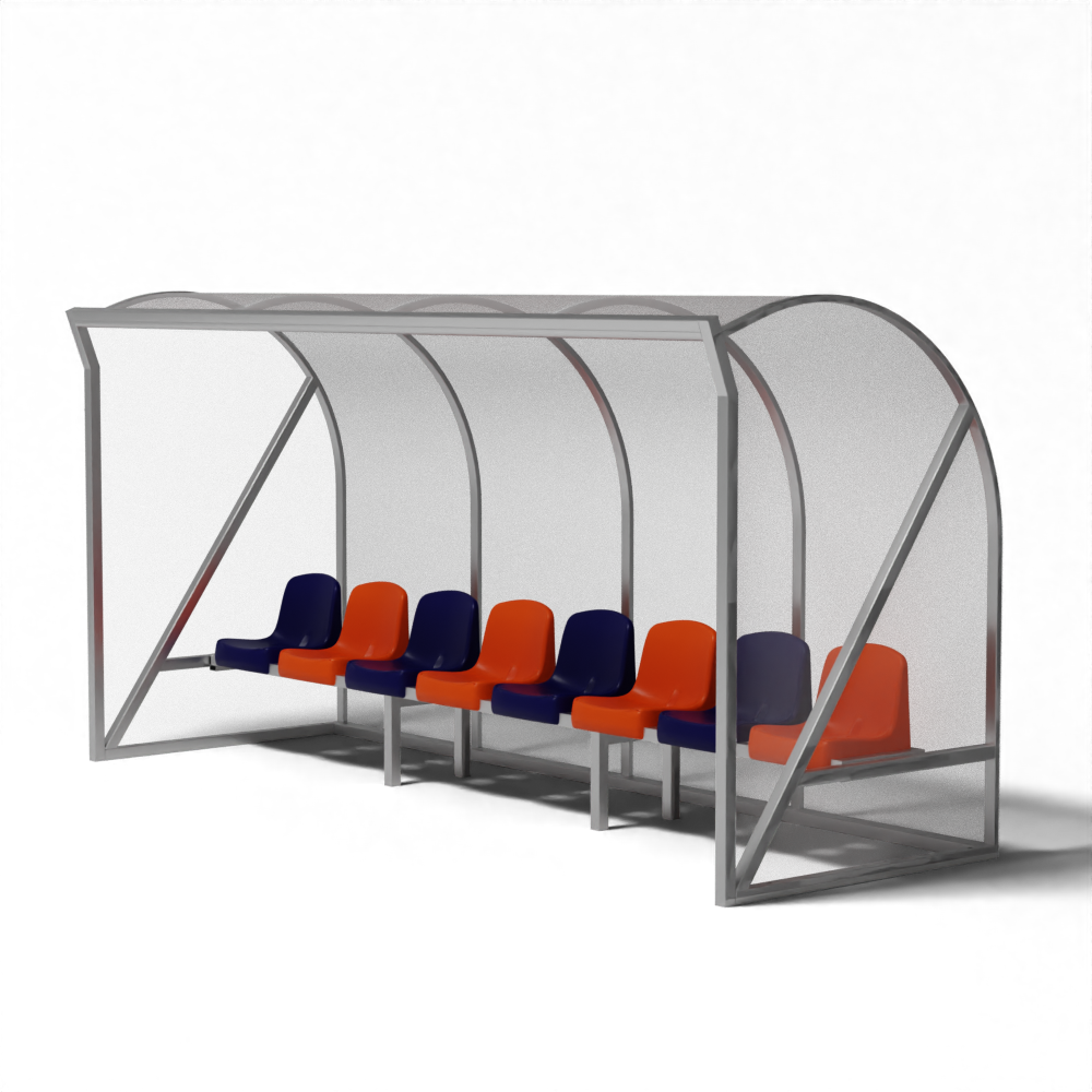 Robuuste aluminium SKOR hockey dugout Düsseldorf voor sportvelden