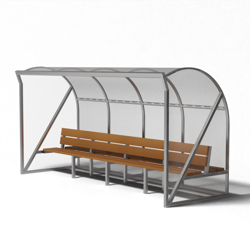 Aluminium SKOR hockey dugouts Düsseldorf met lange meranti bank