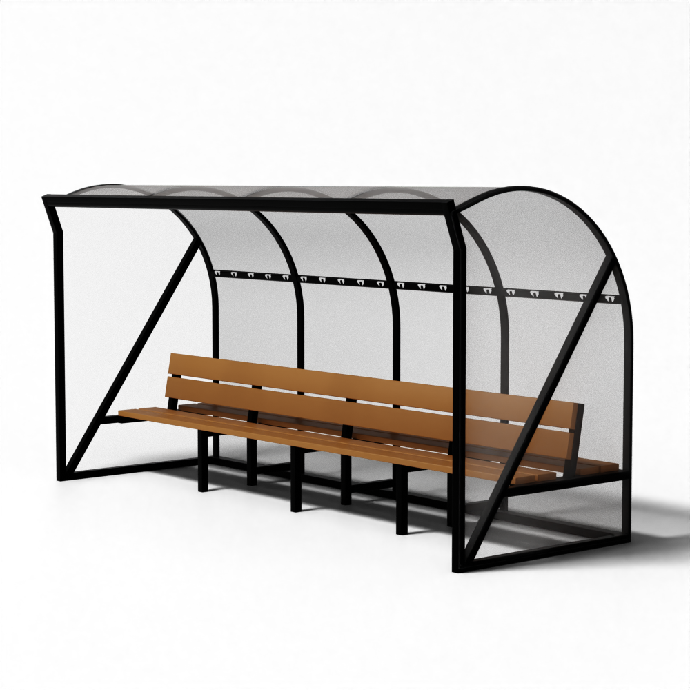 Aluminium dugout Montrouge met comfortabele houten banken van SKOR