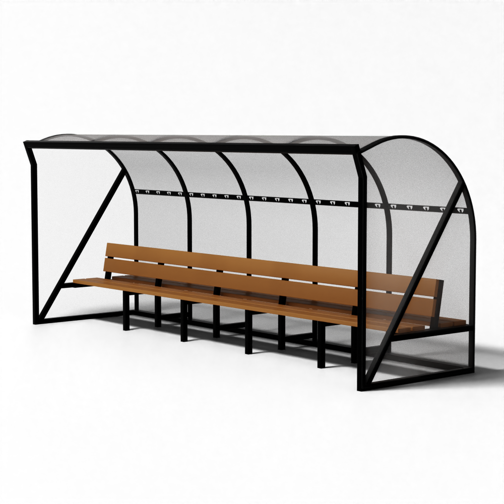 Aluminium hockey dugout Montrouge voor hockeyvelden geleverd door SKOR