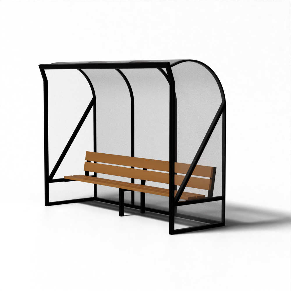 Hockey dugout Type 2.2 Los Angeles van SKOR, aluminium frame, meranti bank en helder polycarbonaat.
